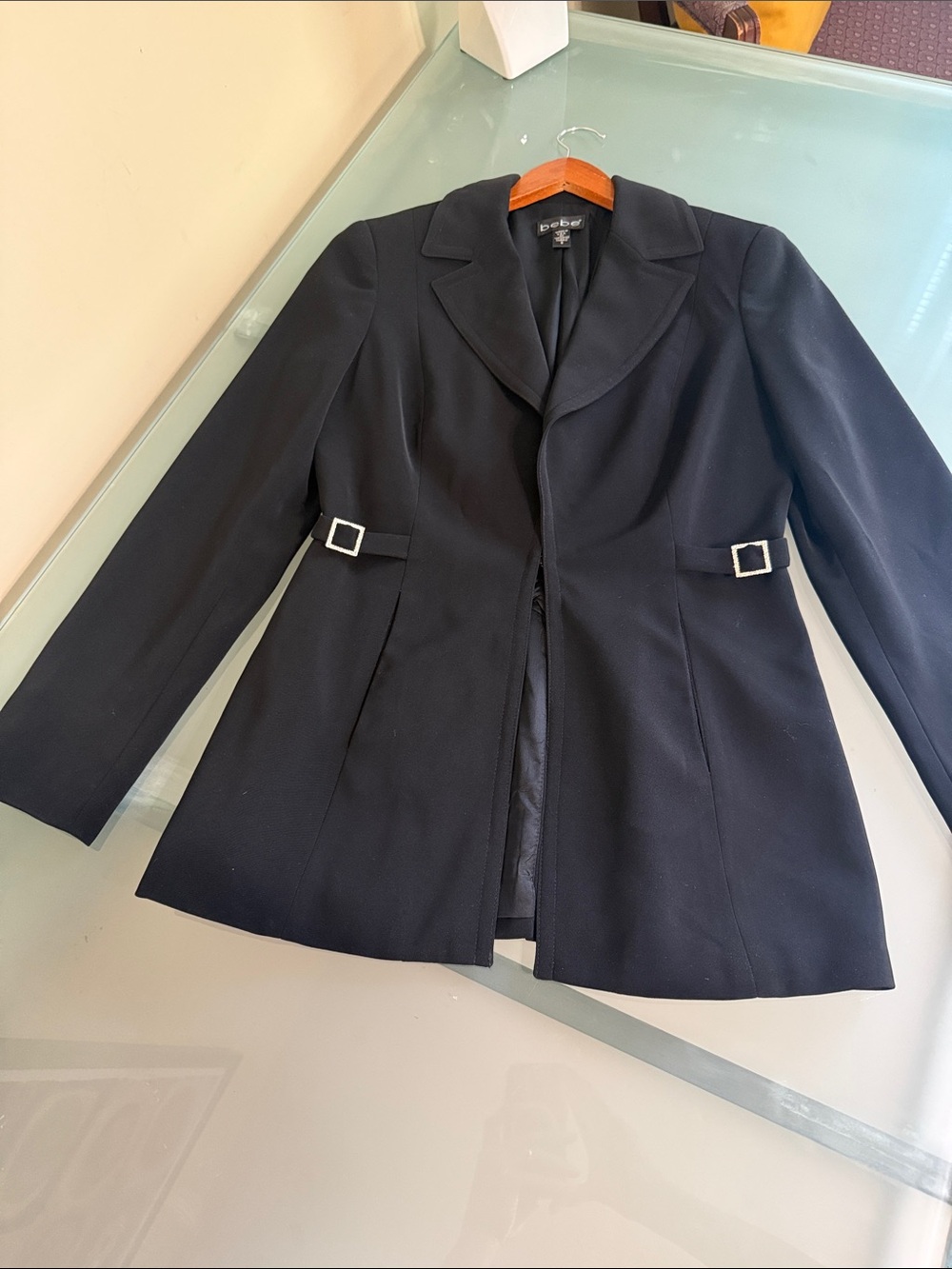 bebe Black Tailored Blazer with Embellished Buckle Fitted Workwear Size 6
